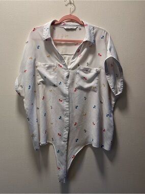 Emily Daniels Light Breezy Tie At Waist Button-Front Short Sleeve Blouse, Sz 2X